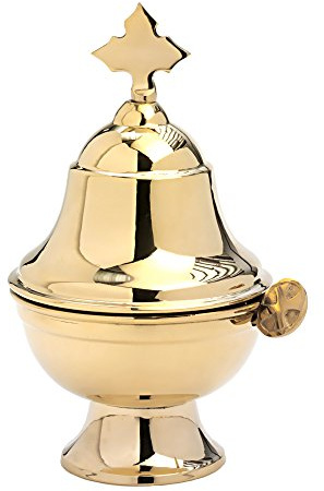 NKlaus Weihrauchfass zum Räuchern Messing, Gold, Löffel Weihrauch, 1 Stück | Kreuz; Höhe: 15cm; Durchmesser: 9,5cm; Gewicht: 0,3kg; weihrauch fass or
