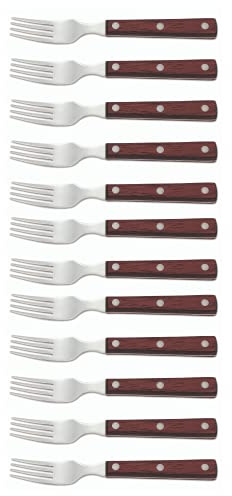 Arcos Serie Cuchillos de Mesa Caja 12 uds Tenedor, Tenedor de Acero Inoxidable 18/10 de 195 mm, Mango Madera Comprimida Color marrón (12 UDS)