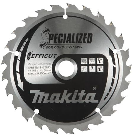 Makita B-62985 EFFICUT Kreissägeblatt Ø 165 x 1,4 x 20 mm, 25 Zähne, 23° Zahnwinkel, für saubere und schnelle Schnitte in Holz, für Akku-Handkreissägen
