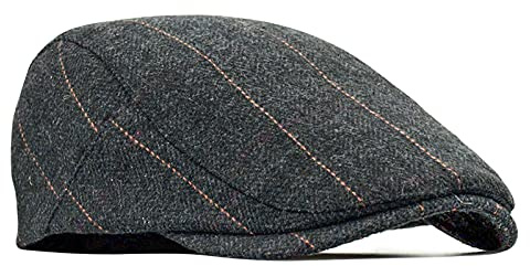 besbomig Mens Tweed Flat Cap Drivhatt Newsboy Cap Baskrar - Justerbar Vinter Fashion Platt Keps Basker, Vår Höst Vinter, 55-59CM, Svart