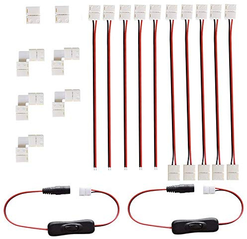 RUNCCI-YUN 3528 2835 8mm LED Stripe Verbinder 2 polig LED Strip Connector, 5X-Steckbrückenstecker, 5X-LED-Anschlussstecker, 5 x L-Ecksteckverbinder, 2 x DC-Ausschalter, 2 x Lückenloser Anschluss