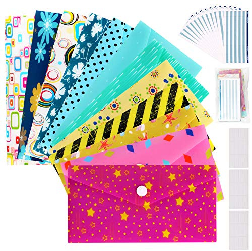 ABC life Cash Envelopes Plastic for Budget System - Money Envelopes for Budgeting and Saving, 12 Pack of Assorted Colors, Tear and Water Resistant, 12 Expense Tracking Budget Sheets & 3 Label Sheets