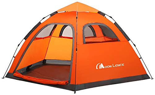 MOON LENCE Pop Up Camping Tent, 3-4 Person Portable Automatic Instant Tent Windproof for Camping, Hiking, Mountaineering, Orange