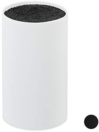 Relaxdays Messerblock unbestückt mit Borsten, ohne Messer, für 8 Messer aller Art, Messerhalter HD 18x11cm, weiß-schwarz