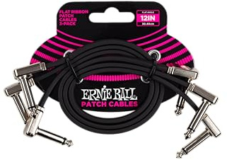 Ernie Ball Flat Ribbon Patch Cable 3-Pack, 12in, Black (P06222)