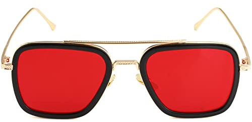 AIEYEZO Tony Stark, occhiali da sole vintage quadrati con montatura in metallo, per uomo e donna, occhiali da sole Iron Man ed Edith