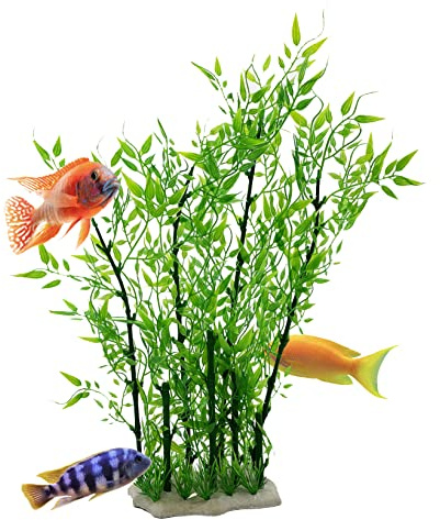 Mascot Pets 40cm X Large Green Plastic Artificial Plant Bush Reeds for Aquarium Fish Tank Aquatic Greenery Décor Decoration Water Grass Plants