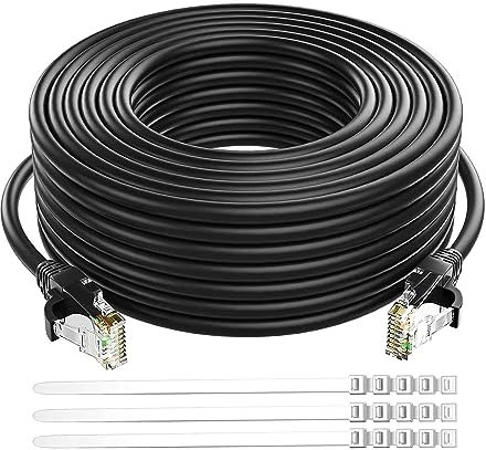 Adoreen Cat 6 Ethernet Cable 150 Ft-Black, Outdoor & Indoor Snagless Long Round RJ45 Network Cable, POE, Soft Flexible Gbps Internet LAN Computer Patch Cord for Router Modem Switch Fast Gaming+ Ties