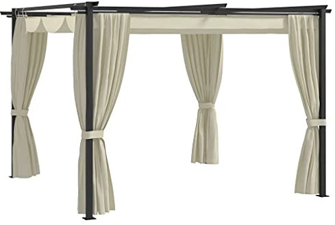 丨 丨Pavillon mit Vorhängen,Gartenpavillon,Terrassenpavillon,Pergola,Rundpavillon Garten Pavillon, stabiles Stahl-Gestell 3 x 3 m Creme Stahl