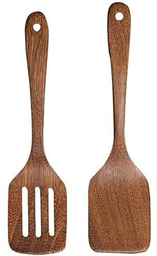 Köksredskap i trä – set med 2 30 cm spatlar och skedar för non-stick stekpannor och woks