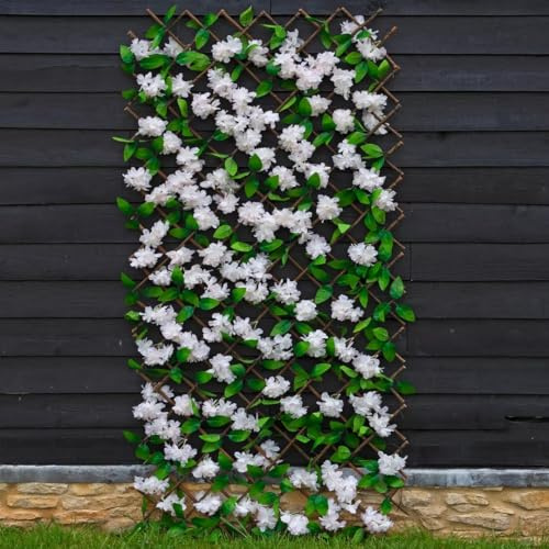 Garden Mile Leaf Trellis Panel Fence Privacy Screen for Garden Artificial Trellis Living Wall Panel Flower Expandable Trellis Privacy Fence Screening (Cherry Blossom, Large)