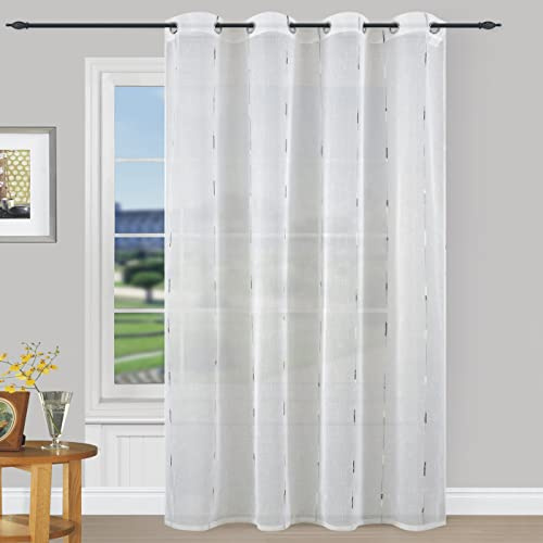 MERCURY TEXTIL- Cortinas Translúcidas Bordadas de un Visillo (Oscuro) | Modernas 150x260cm de Efecto Lino para Dormitorio, Comedor, Cocina 2 Piezas con Ojales Plateados