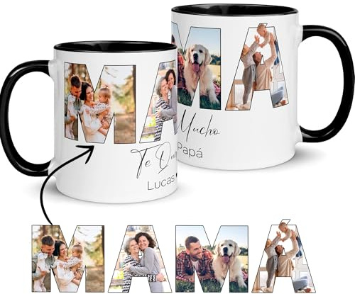 Zumo Digital Taza Personalizada con Foto - Taza con 4 Fotos para Mama - Regalo Día de la Madre - Te Queremos Mucho (Negro)