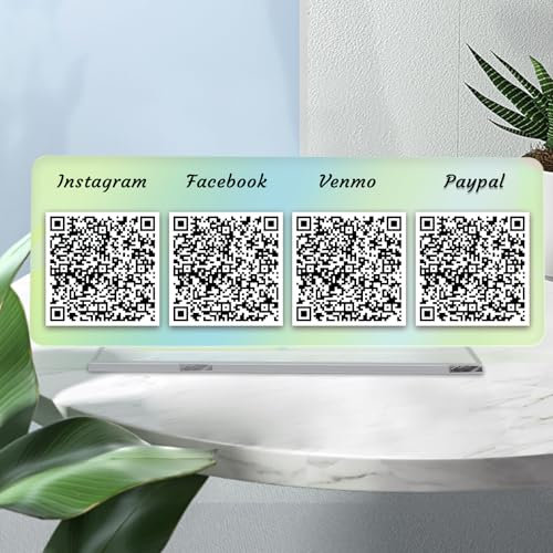 Pahdecor Benutzerdefinierte Mini Multi QR Code Zeichen Business Social Media Zeichen Single Scan to Sign Clear Acryl Personalisierte Geschäft Salon Beauty Friseure Kosmetikerin (4 Code)