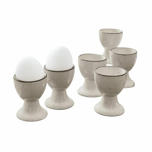 LOBERON Biarré Lot de 6 coquetiers - Grès façonné à la main - Bord coloré décoratif, gris