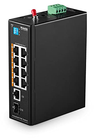 MokerLink 10 Port PoE Industrial Din Rail Switch, 8 Ports PoE+ 100Mbps IEEE802.3af/at, 1 Gigabit Ethernet and 1 SFP Uplink, Vlan & Extend Mode, DIN-Rail & Wall Mount …