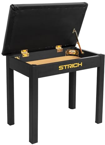 STRICH Piano Stool with Storage, Solid Wood Keyboard Bench Piano Bookcase Stool Chair Seat with Padded Cushion, Black
