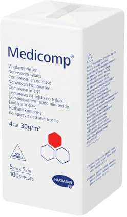Medicomp Vlieskompressen 5 x 5 cm , 4fach, unsteril 100 Stück in Papierbeuteln