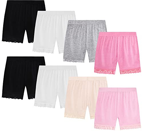GENTABY Girls Safety Shorts, 8 Pack Kids Cycling Thin Lace Shorts 4-5 Year