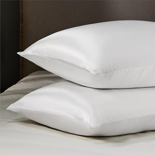 Yorkshire Bedding White Satin Pillow Cases 2 Pack – Luxurious Silky Pillow Covers Soft as Silk Pillowcase For Hair and Skin with Envelope Closure Standard Size (50 x 75 cm)