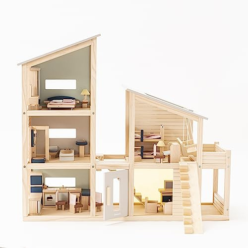 Betzold Puppenhaus 3-stöckig aus Holz, ab 3 Jahren | Spielhaus, kreative Pausenaktivität, für Gruppenaktivitäten