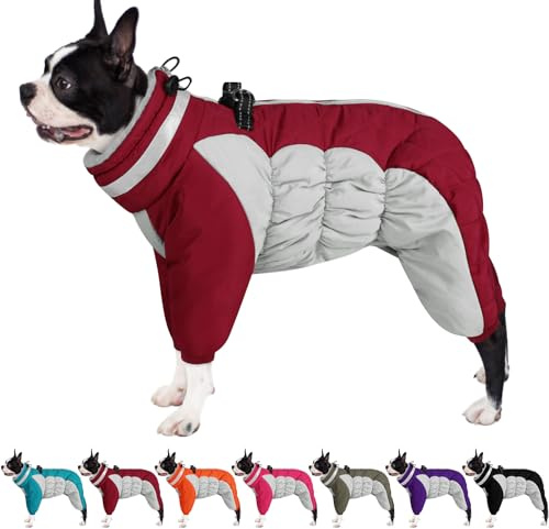 AOFITEE Fullbody Dog Coat - Warm Fleece Jacket for Small Dogs, Turtleneck Christmas Winter Coats with Harness, Reflective Dogs Puffer Jacket with Legs, Four Legged Pet Jackets for Pug, Jack Russel, S