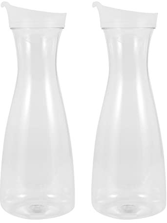 Happysnow 2 jarras de agua de plástico de 1 litro con tapas blancas, aptas para alimentos y reciclables, irrompibles