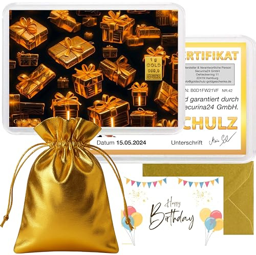 Goldschulz Goldbarren 1g 1 Gramm Motivbox - Geburtstag Golden Gift - Geschenk + Echtheitszertifikat