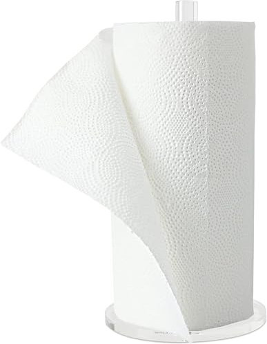 WORHE Paper Towel Holder Countertop Clear Acrylic 5.9 Diameter Thickening Sturdy Base,for Kitchen Bathroom, Paper Towel Dispenser for Tear Tissue Roll 1 Pack (YGC001)