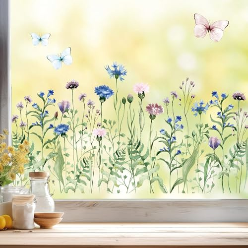 Wandtattoo Loft Fensterbilder Frühling Kornblumenwiese Schmetterling - A4 Bogen, Wiederverwendbar - Fensterdekoration, Fensterfolie