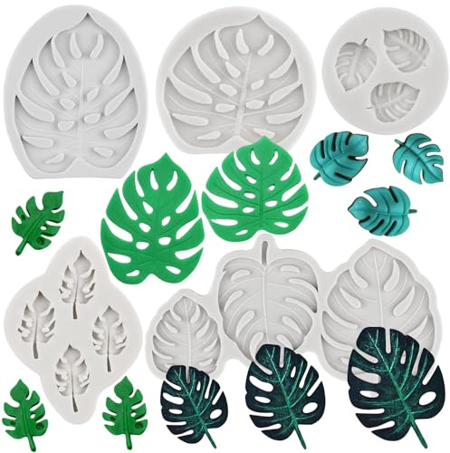 MYPRACS Tropische Blatt Silikonform Monstera Blätter Fondant Form 5 Stück | Kuchendekoration, Cupcake-Topper, Kekse, Süßigkeiten, Schokolade, Gummipaste, Polymer-Ton