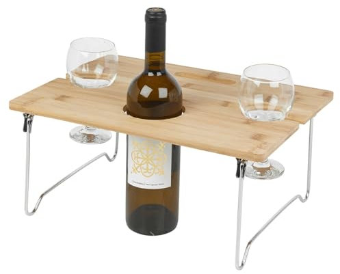URBNLIVING Portable Foldable Bamboo Wine Picnic Table Outdoor Beach Glasses Bottle Holder