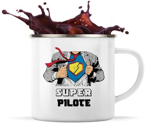 Planetee Tasse métallique Super Pilote | Mug Émaillé Métal Timbale Camping et Randonnée Métier Collègue Cadeau Travail Boulot Départ Retraite