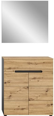 furnling Garderobenkombination Cano, aus FSC-zertifiziertem Holzwerkstoff, Garderoben-Set 2-teilig aus Spiegel und Kommode, naturfarben und grau, 80 x 190 x 37 cm