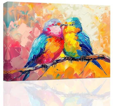 ZXHYWYM Liebesvögel Leinwanddrucke romantische Bilder für Schlafzimmer Wohnzimmer Wanddekoration zu Hause Paar Vögel Gemälde Tier mit Rahmen (30.00 x 45.00 cms)