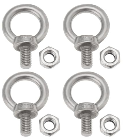 OTOTEC 4 Sets M10 Ringschrauben mit M10 Kontermuttern, 304 Edelstahl, Augenschraube für mechanische Ausrüstung, elektrische Stromversorgung, Schiffstransport