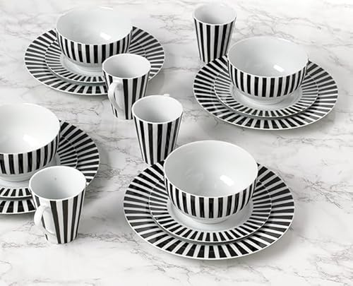 24pc Stripe Porcelain Dinner Set - Black