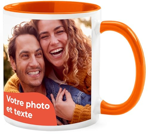 Cimpress Mug Photo Personnalisé avec Texte, Tasse 325 ml, Orange | Cadeau personnalisé pour entreprise, en céramique, idéal pour la maison, les événements, les anniversaires ou les fêtes