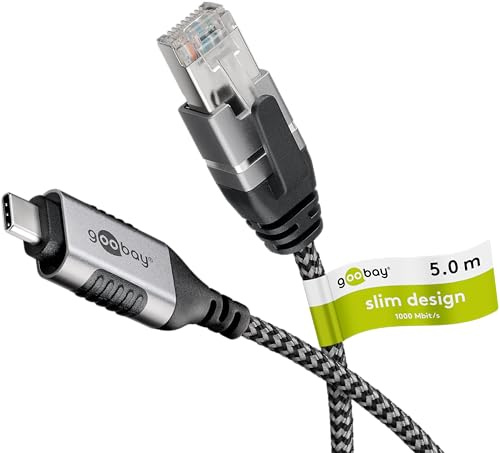 goobay Câble fin USB-C 3.1 vers RJ45 Ethernet CAT 6 Câble adaptateur/Connexion Internet filaire stable avec routeur/commutateur réseau/adaptateur USB vers RJ45 / 1 Gbits / 5 m/Gris / 74405