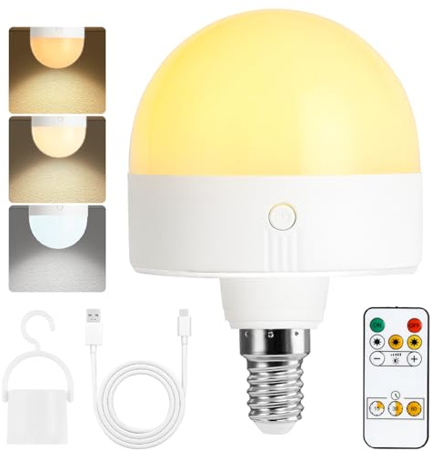 Bombillas recargables con cronómetro y control remoto, bombillas de fotobatería ajustables con base magnética, bombillas LED de carga E14, lámparas de cableado no duro con 3 temperaturas de color