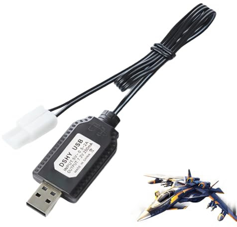 7.2V USB Charger Cable with Standard Tamiya Plug Connector Suitable for Rc Excavators Trucks,Tanks,Engineering Vehicles,Remote Control Cars, Rc Plane 7.2V Nicd or Nimh or Lipo Batteries (black)