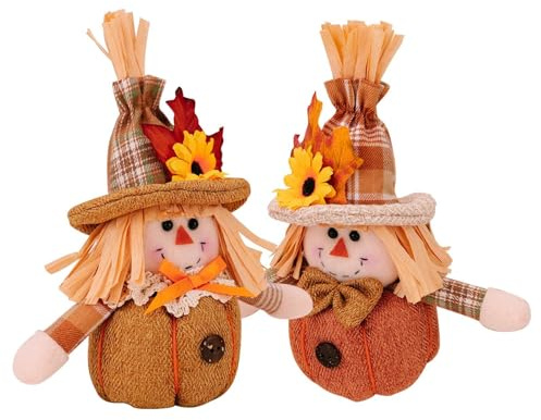 Sionhiuo Gnomos de Acción de Gracias, 2 Piezas de decoración de gnomos de otoño, Muñeca de gnomo de otoño con Hojas de Arce, Adornos de Acción de Gracias de para el hogar