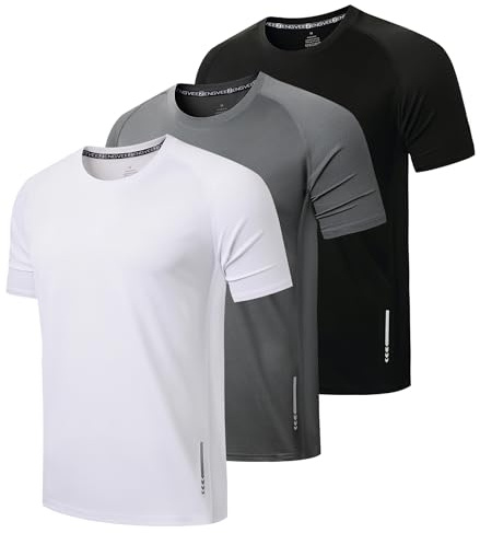 ZENGVEE 3-pack sportt-shirts för män, funktionell skjorta, snabbtorkande, andas, fitness, träningströja, herr, löpartröja, kortärmad, Svart, grå vit, S