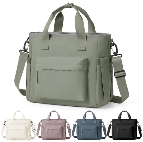 HPLQQ Isolierte Kühltasche, Lunchtasche Damen Herren,Thermotasche für Essen Picknicktasche Tragbare Lunchbox Tasche, Isoliertasche Mit Schultergurt für Arbeit, Schule, Reise,A4-Grau Grün