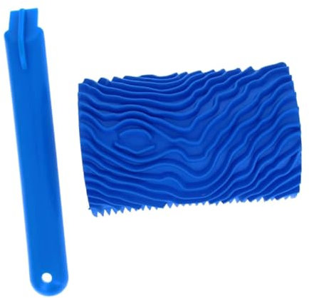 HOMSFOU 1pieza Rodillo De Madera Herramienta De Pintura Decorativa De Pared De Goma Para Imitación De Madera Azul