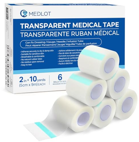 MEDLOT Transparente Fixierpflaster Rolle, 6er Pflaster Rolle 5 cm x 9 m | Medizinisches Klebeband Heftpflaster, Erste-Hilfe-Verbandsmaterial