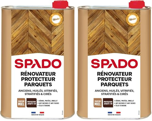 SPADO - Rénovateur Protecteur parquets - Rénove, protège, ravive et embellit - Anti rayures - Anti tâches - Brillance et éclat - Non glissant - Cire d'abeille & miel - 1 L - Fabriqué en France