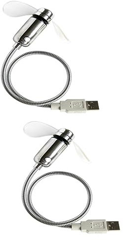 SHINEOFI 2 Mini Ventiladores Portátiles Con Alimentación USB Y Luz LED Reloj Digital Mini Ventilador USB Luminoso Temporizador Novedoso Con Manguera De Metal white