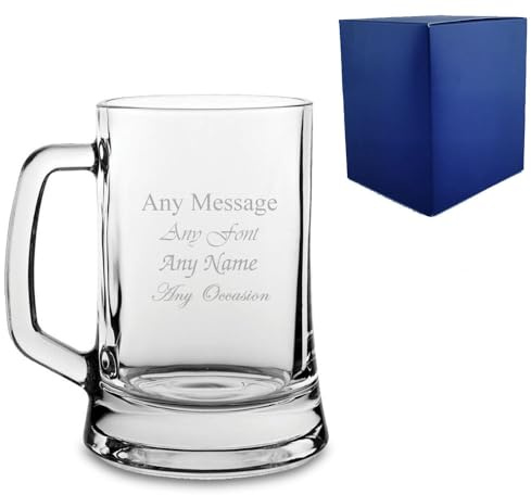 Personalised Engraved 16oz Beer Tankard Glass with Gift Box | Custom Beer Glasses, Birthday Gifts for Him, Best Man Gift, Groomsmen Gifts