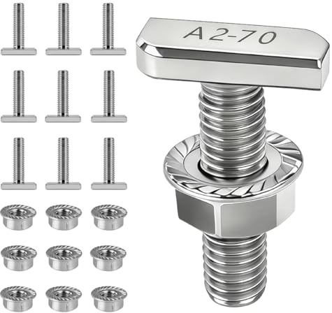Marsred 10 Stück 30mm M8 Hammerkopfschrauben Set, Edelstahl A2-70 Photovoltaik,T Schrauben mit Flanschmutter für pv Module Photovoltaik-Aluprofil Gewächshaus Photovoltaik Solar Montageschiene